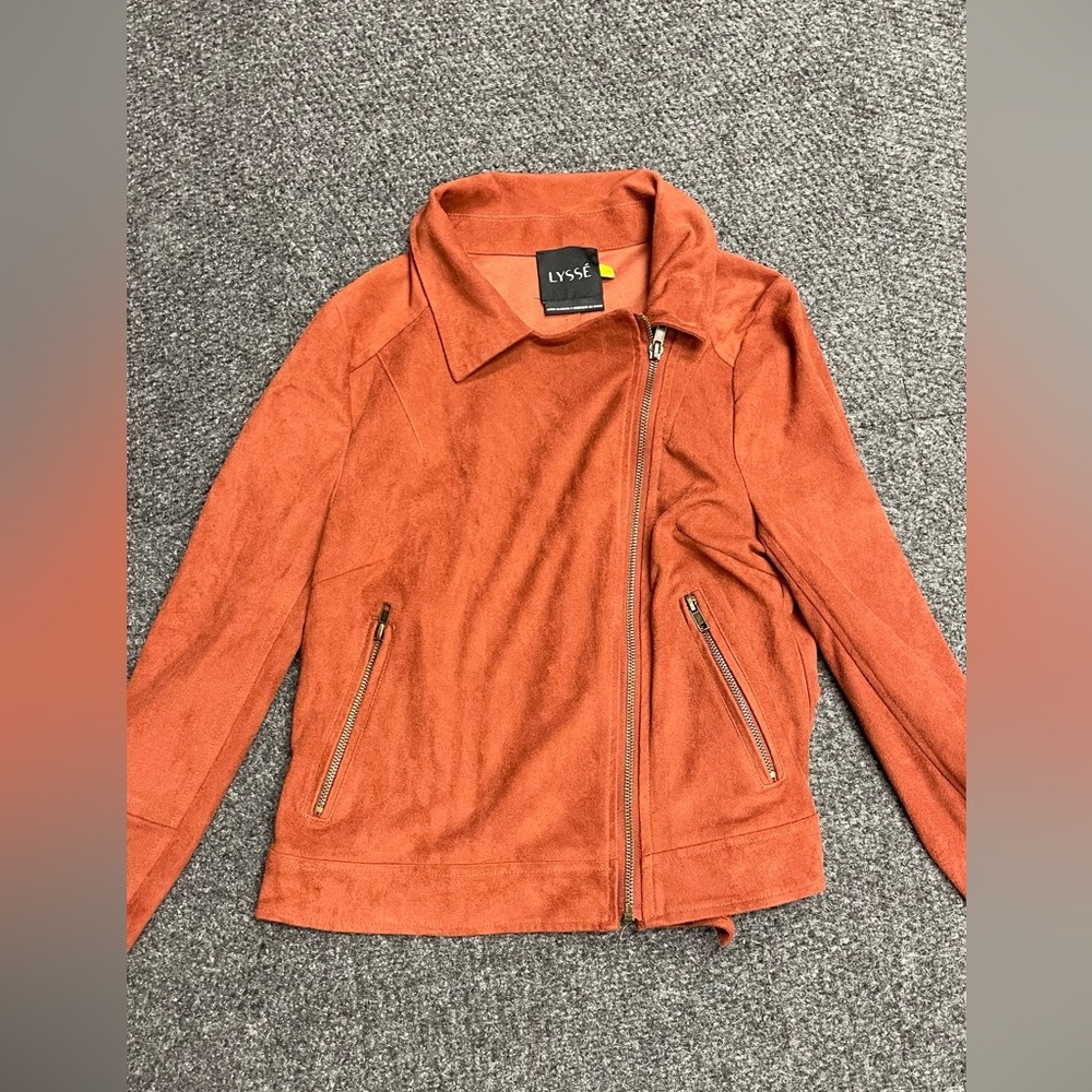 Lysse Faux suede asymmetrical burnt orange zip up jacket womens XS - Picture 3 of 4